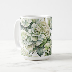 Elegante witte groene waterverf bloemenhortensia's koffiemok