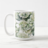 Elegante witte groene waterverf bloemenhortensia's koffiemok (Links)