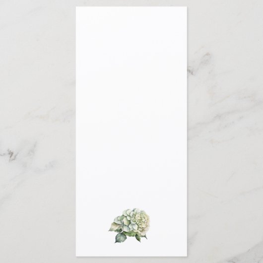 Elegante witte groene waterverf bloemenhortensia's menu (Achterkant)