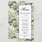 Elegante witte groene waterverf bloemenhortensia's menu (Voorkant / Achterkant)