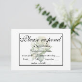 Elegante witte groene waterverf bloemenhortensia's RSVP kaartje (Staand voorkant)