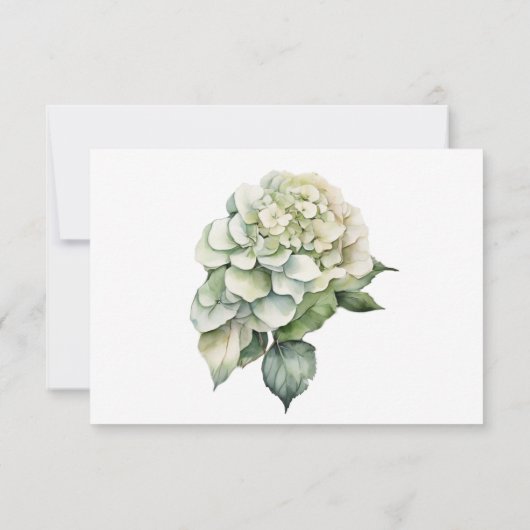 Elegante witte groene waterverf bloemenhortensia's RSVP kaartje (Achterkant)