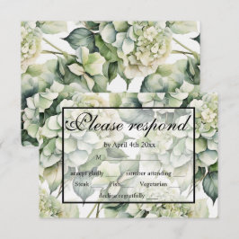 Elegante witte groene waterverf bloemenhortensia's RSVP kaartje