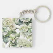 Elegante witte groene waterverf bloemenhortensia's sleutelhanger (Achterkant)