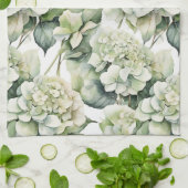 Elegante witte groene waterverf bloemenhortensia's theedoek (Gevouwen)
