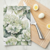 Elegante witte groene waterverf bloemenhortensia's theedoek (Quarter Fold)