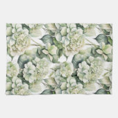 Elegante witte groene waterverf bloemenhortensia's theedoek (Horizontaal)