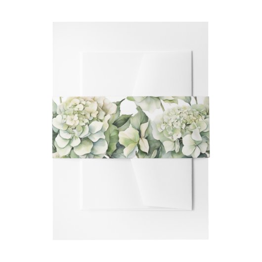 Elegante witte groene waterverf bloemenhortensia's uitnodigingen wikkel (Voorkant Voorbeeld)