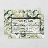 Elegante witte groene waterverf bloemhydrangea save the date (Voorkant / Achterkant)