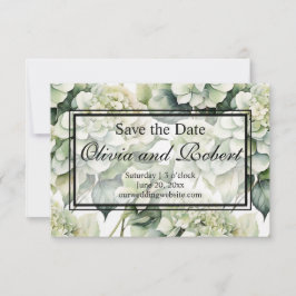 Elegante witte groene waterverf bloemhydrangea save the date