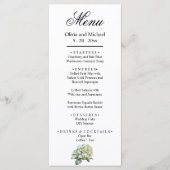 Elegante witte groene waterverf bloemige hortensia menu (Voorkant)