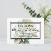 Elegante witte groene waterverf bloemige hortensia save the date (Staand voorkant)