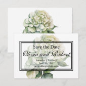 Elegante witte groene waterverf bloemige hortensia save the date (Voorkant / Achterkant)