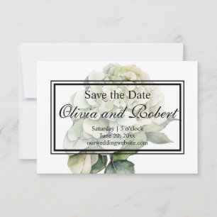Elegante witte groene waterverf bloemige hortensia save the date