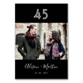 Elegante witte hand geletterde zwarte foto bruilof kaart (Achterkant)