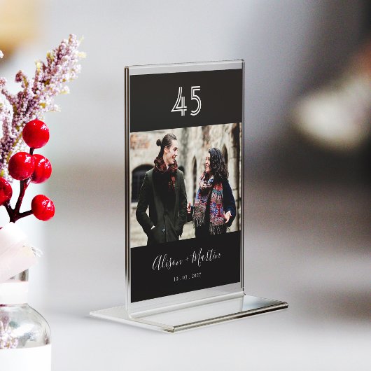 Elegante witte hand geletterde zwarte foto bruilof kaart