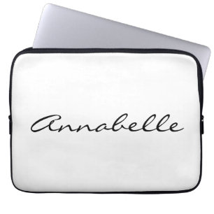 Elegante witte handgeschreven script naam op maat laptop sleeve