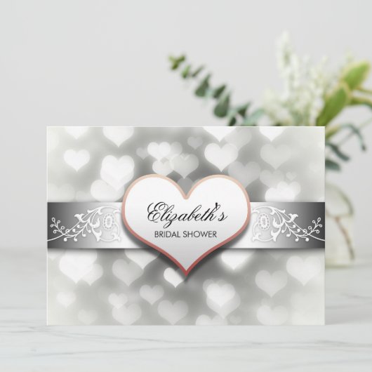 Elegante witte harten bruids douche uitnodiging (Staand voorkant)