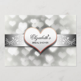 Elegante witte harten bruids douche uitnodiging