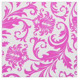 Elegante Witte & Hete Roze Bloemen Damasks Stof
