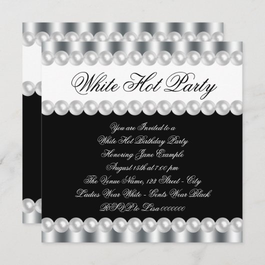 Elegante witte hete verjaardagsfeestuitnodiging kaart (Voorkant / Achterkant)