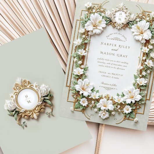 Elegante witte hibiscus met Faux Gold Kaart