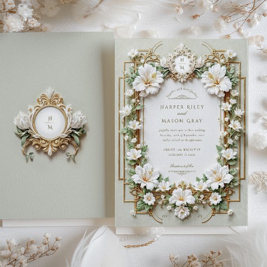 Elegante witte hibiscus met Faux Gold Kaart