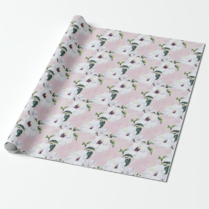 Elegante witte hibiscus op zachte roze achtergrond cadeaupapier