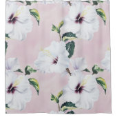 Elegante witte hibiscus op zachte roze achtergrond douchegordijn (Voorkant)
