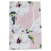 Elegante witte hibiscus op zachte roze achtergrond medium cadeauzakje (Voorkant)