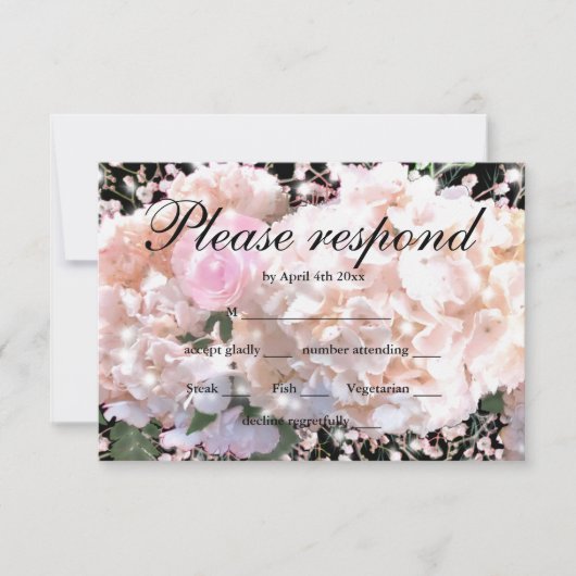 Elegante witte hortensia als roze rozen RSVP (Voorkant)