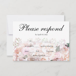 Elegante witte hortensia als roze rozen RSVP Kaartje