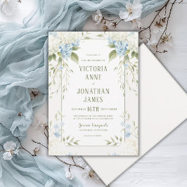 Elegante Witte Hortensia Blauwe Bloemen Bruiloft Kaart