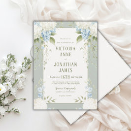 Elegante Witte Hortensia Blauwe Bloemige Trouw Uit Kaart