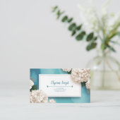 Elegante Witte Hortensia Bloemen Blauwgroen Visitekaartje (Staand voorkant)