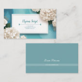 Elegante Witte Hortensia Bloemen Blauwgroen Visitekaartje (Voorkant / Achterkant)