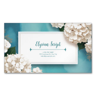 Elegante Witte Hortensia Bloemrijke Turquoise Wate Magnetisch Visitekaartje