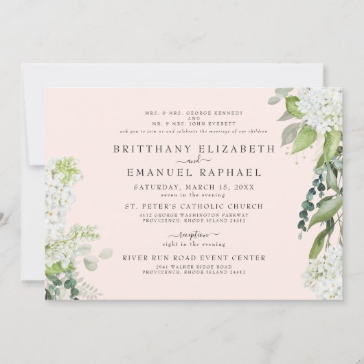 Elegante witte hortensia blush beide ouders bruilo kaart (Voorkant)