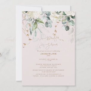 Elegante Witte Hortensia Blush Bruidsuitnodiging Kaart