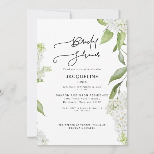 Elegante witte hortensia bruidsshowers kaart (Voorkant)