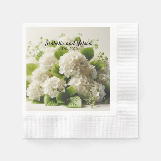 Elegante witte hortensia bruiloft servetten (Voorkant)