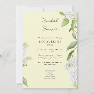 Elegante witte hortensia gele bruidsdouche kaart