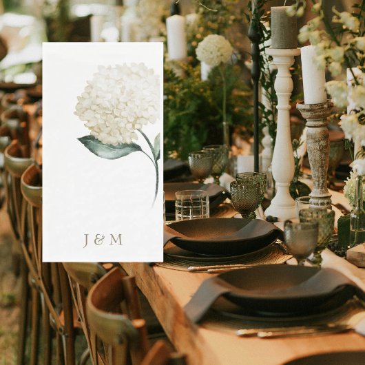 Elegante witte hortensia gepersonaliseerde monogra servet