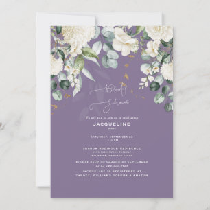 Elegante witte hortensia lavendel bruiloft feest kaart