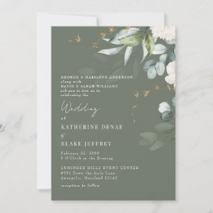 Elegante witte hortensia rijke salie bruiloft kaart