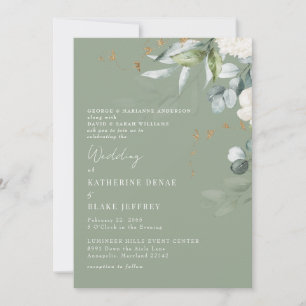 Elegante Witte Hortensia Sage Beide Ouders Trouwen Kaart