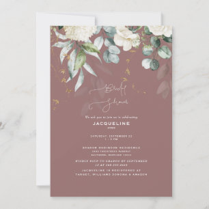 Elegante witte hortensia stoffige roze bruidsdouch kaart