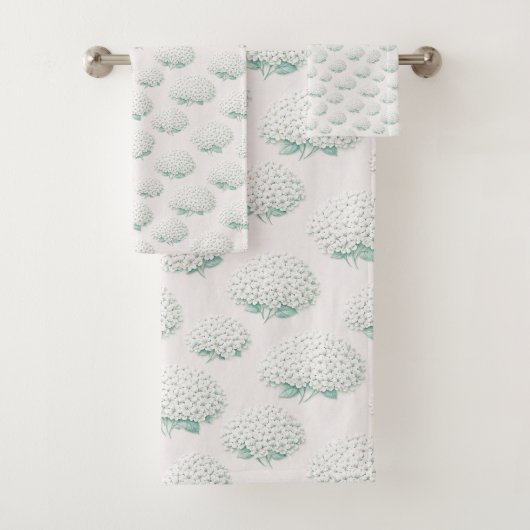 Elegante Witte Hortensia Teal Bad Handdoek (Insitu)