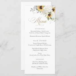 Elegante witte hortensia zonnebloemen bruiloft men menu