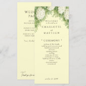 Elegante witte hortensia's gele trouwprogramma menu (Voorkant / Achterkant)